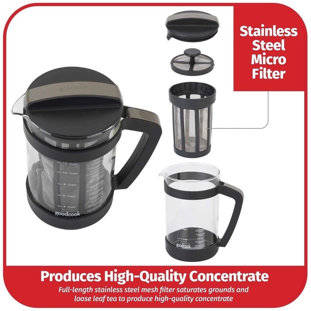 Goodcook Koffe 1.5L Glass Cold Brew‎ Coffee Maker with BPA-Free Plastic Frame
